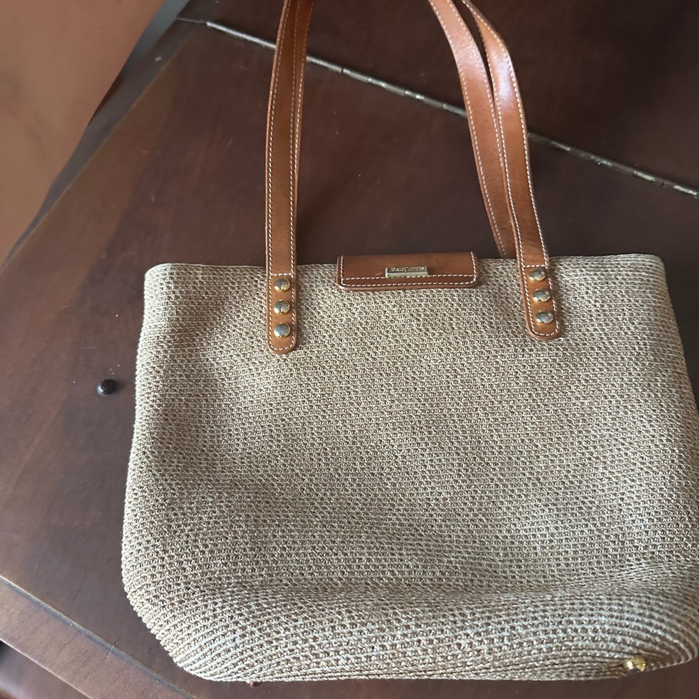 Eric Javits Tan and Brown Tote with Leather Accents - Picture 8 of 8